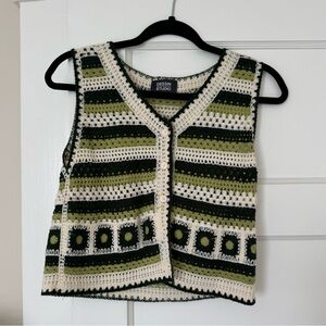 Crochet Vest in Green and Cream